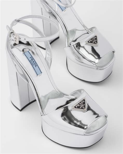 prada silver metallic sandals|prada denim sandals.